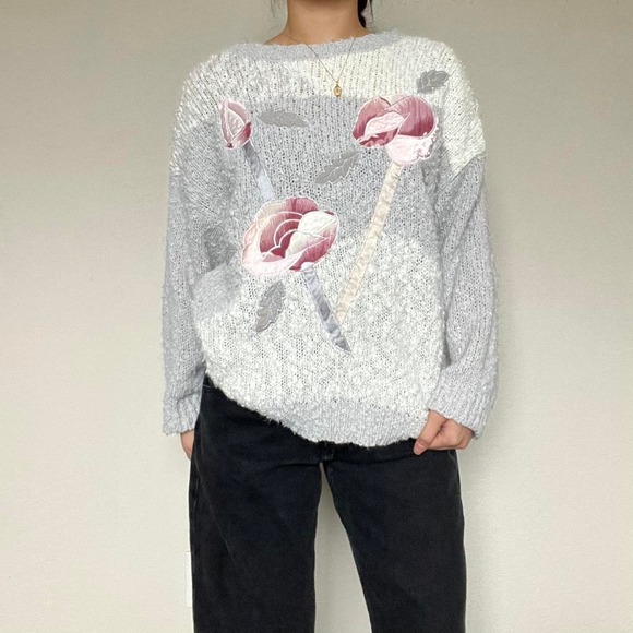 Grey Floral Sweater - Picture 1 of 8